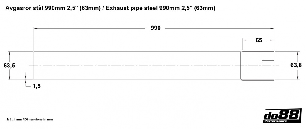 Exhaust pipe steel 990mm 2,5\'\' (63mm)