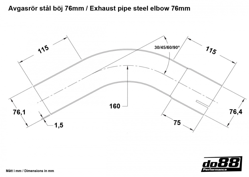 Exhaust pipe steel 30 degree 3'' (76mm)