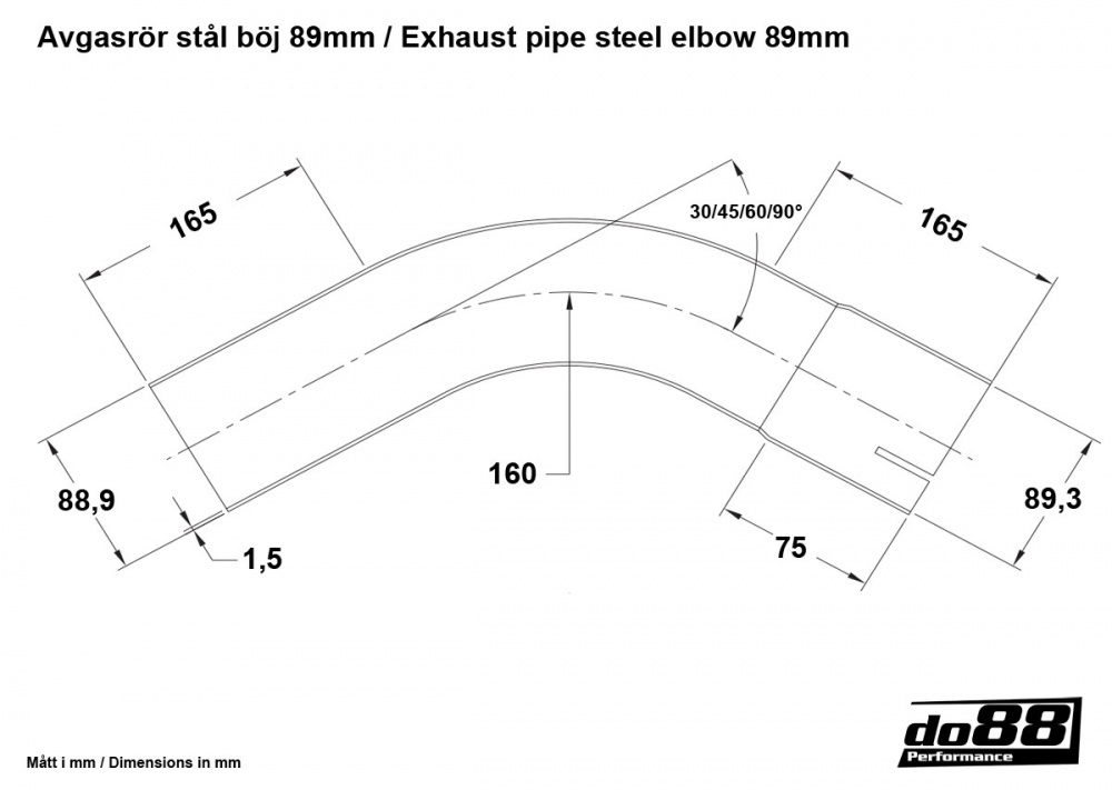 Exhaust pipe steel 30 degree 3,5\'\' (89mm)