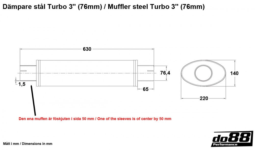 Muffler steel Turbo 3'' (76mm)