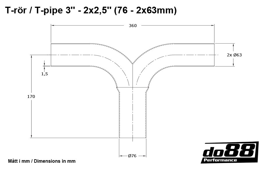 T-pipe 3'' - 2x2,5'' (76 - 2x63mm)